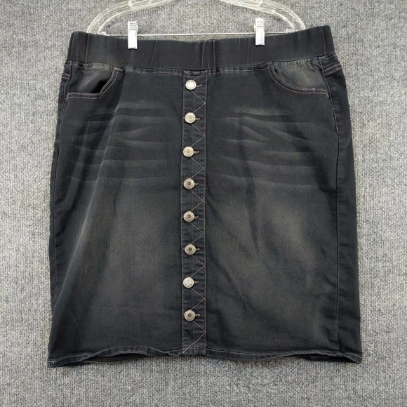 Be Girl Women's Mini Skirt Black 3XL Black Denim Button Front Pencil Stretch - Picture 2 of 12